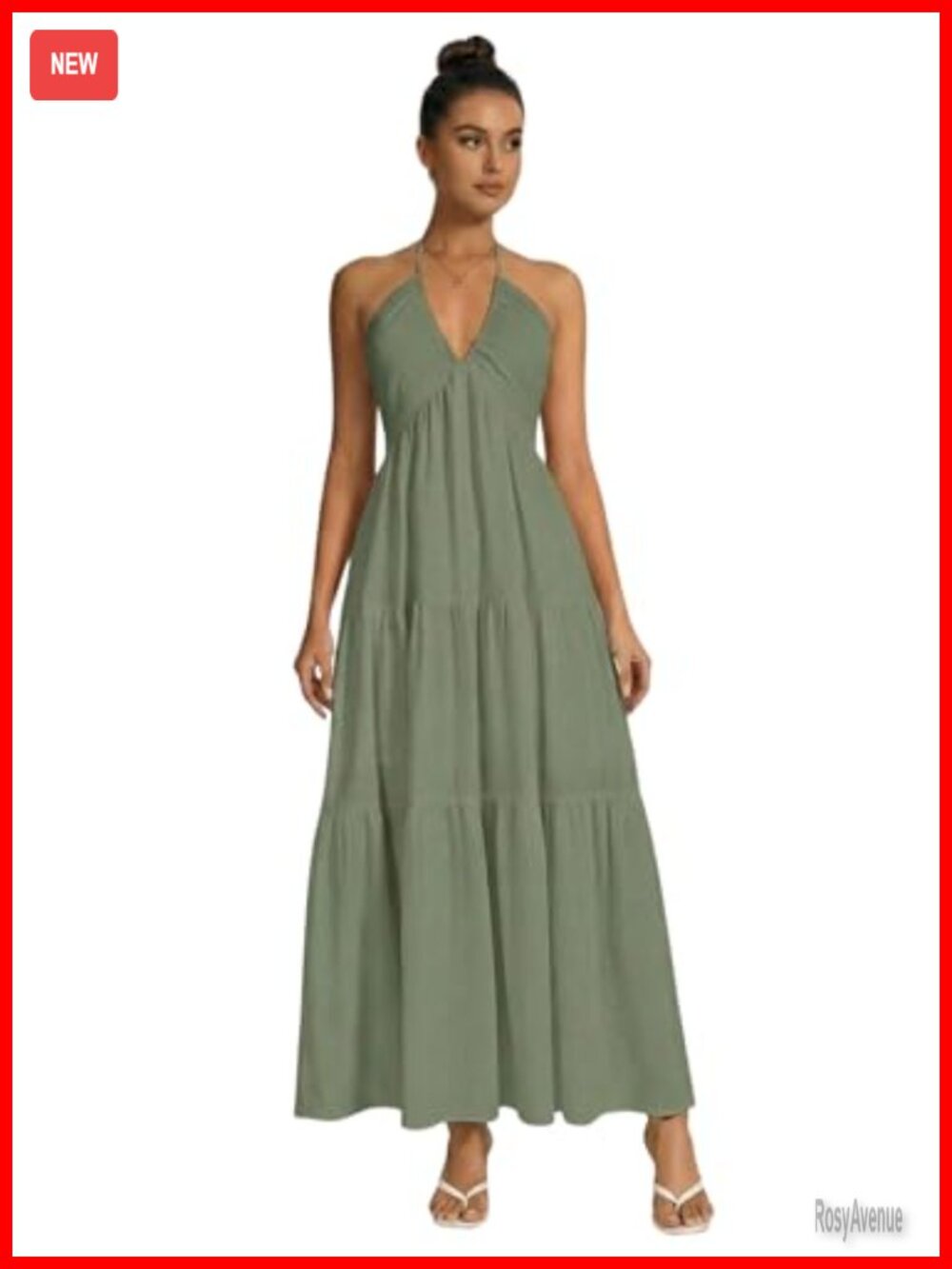 Halter Maxi Dress Sleeveless Backless Tiered Flowy Beach Wedding Guest